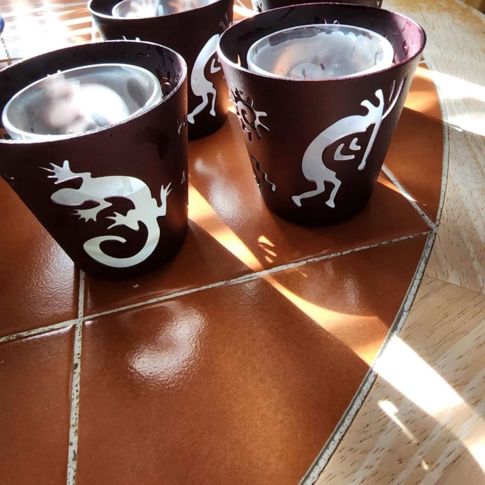 Set of Decorative Burgundy Candle Holders